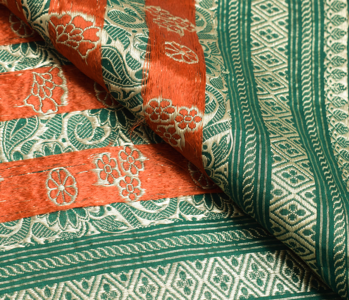Sushila Vintage Green Sari Remnant Scrap Multi Purpose Silk Woven Craft Fabric
