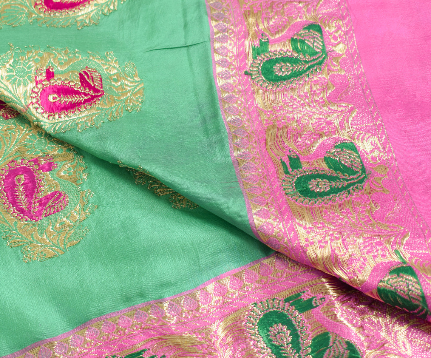 Sushila Vintage Pink Sari Remnant Scrap Multi Purpose Silk Woven Craft Fabric