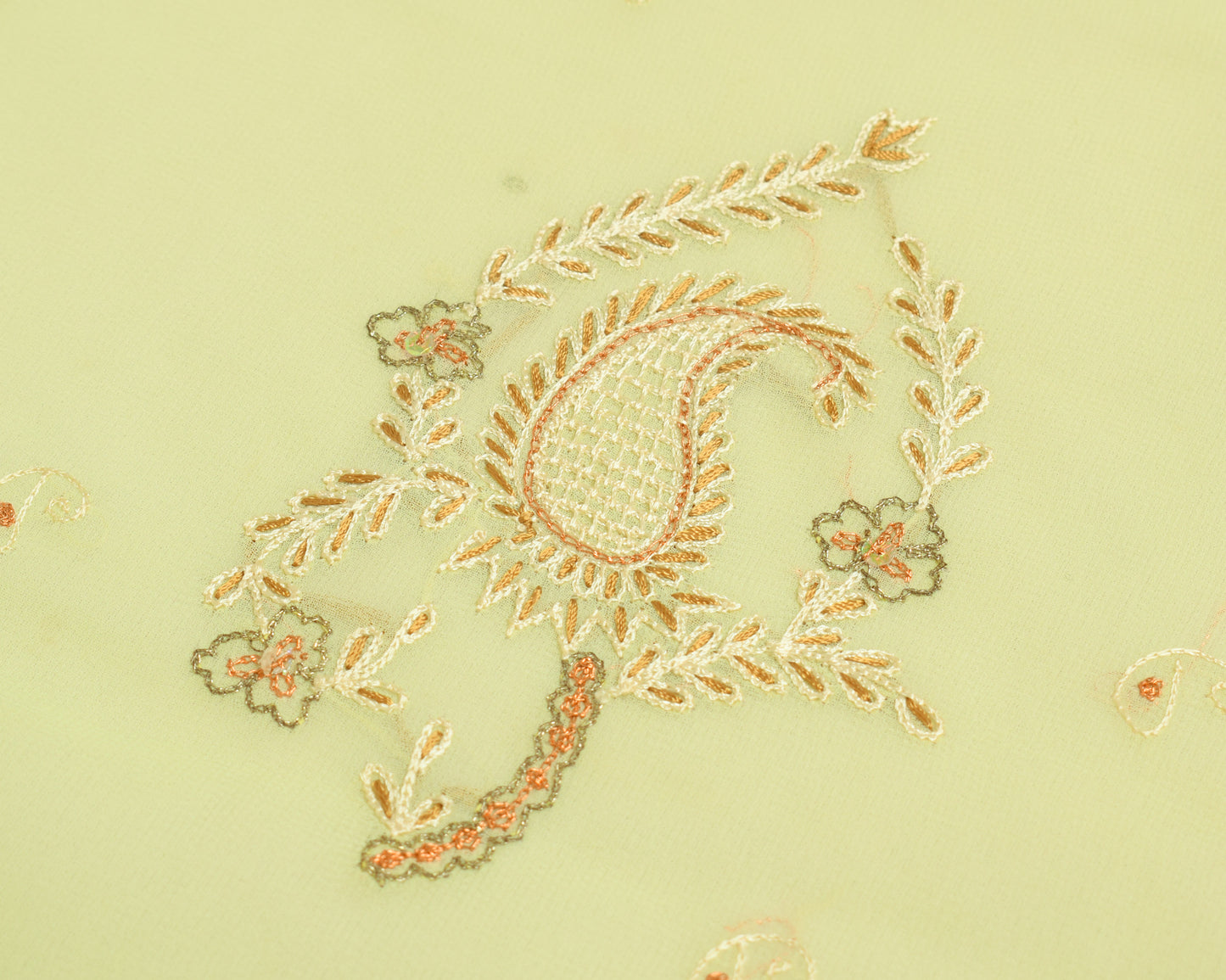Sushila Vintage Green Sari Remnant Scrap Georgette Silk Embroidered Craft Fabric