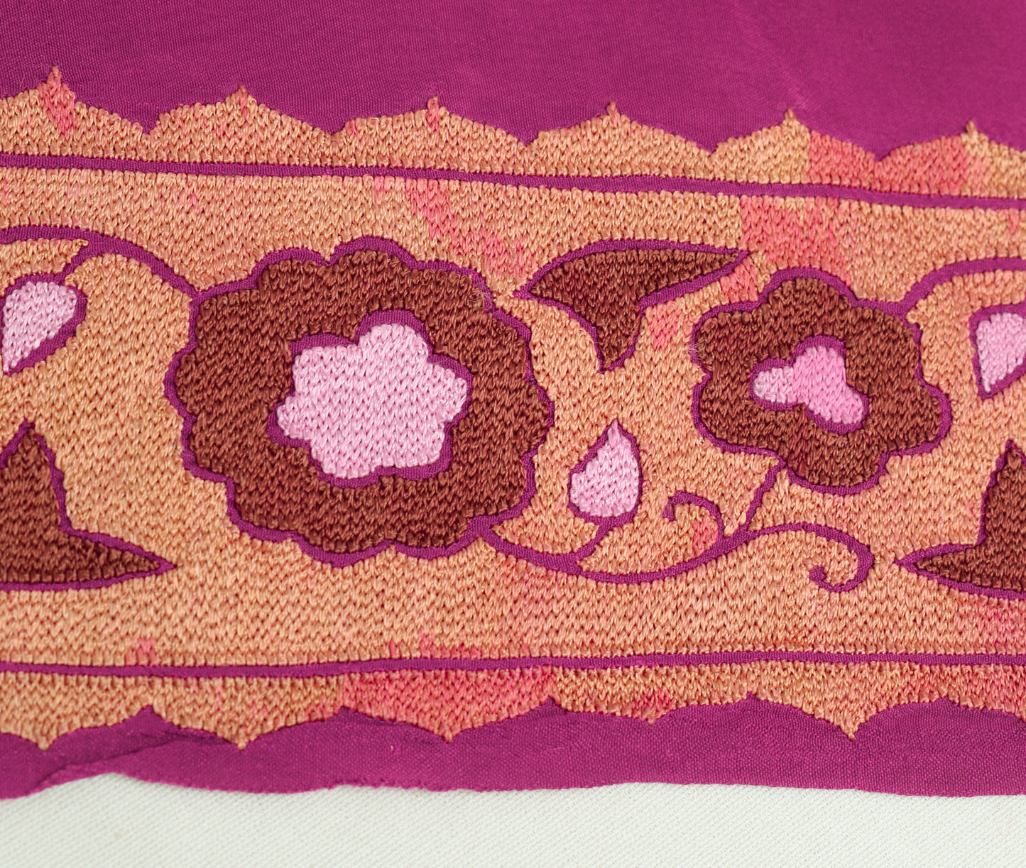 Sushila Vintage Magenta Sari Remnant Scrap Crepe Silk Embroidered Craft Fabric