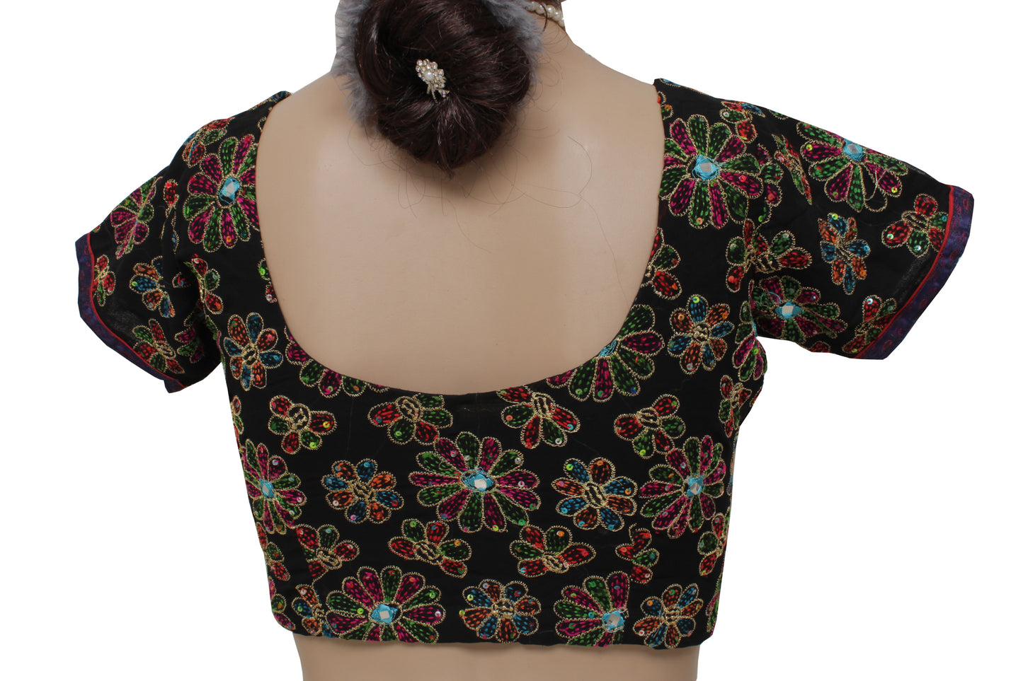 Sushila Vintage Readymade Sari Blouse Blend Georgette Embroidered Designer Choli