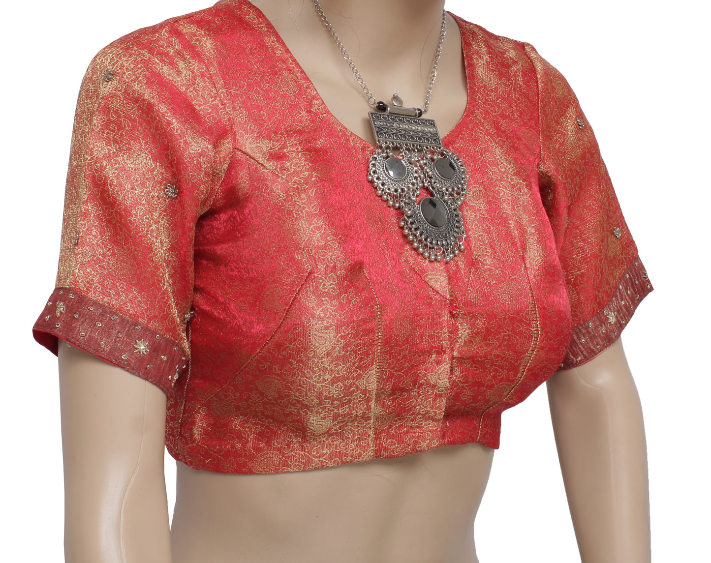 Sushila Vintage 30" Stitched Sari Blouse Blend Tissue Woven Designer Choli