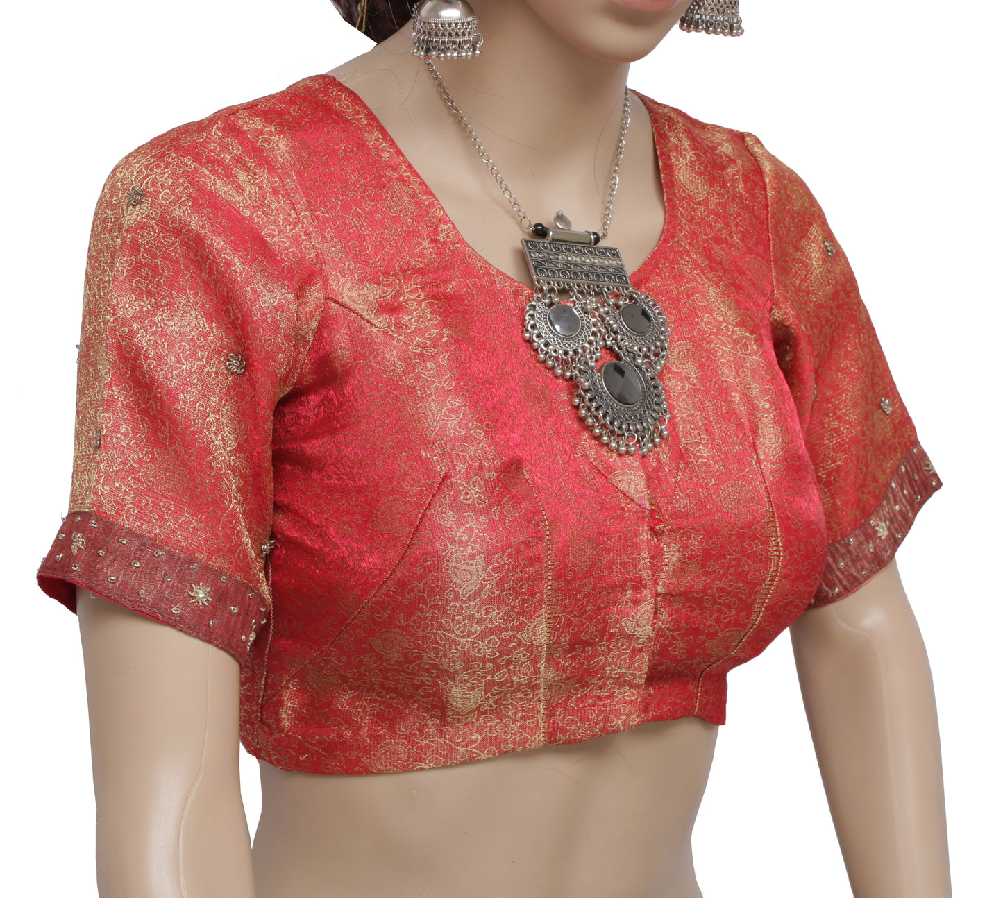 Sushila Vintage 30" Stitched Sari Blouse Blend Tissue Woven Designer Choli