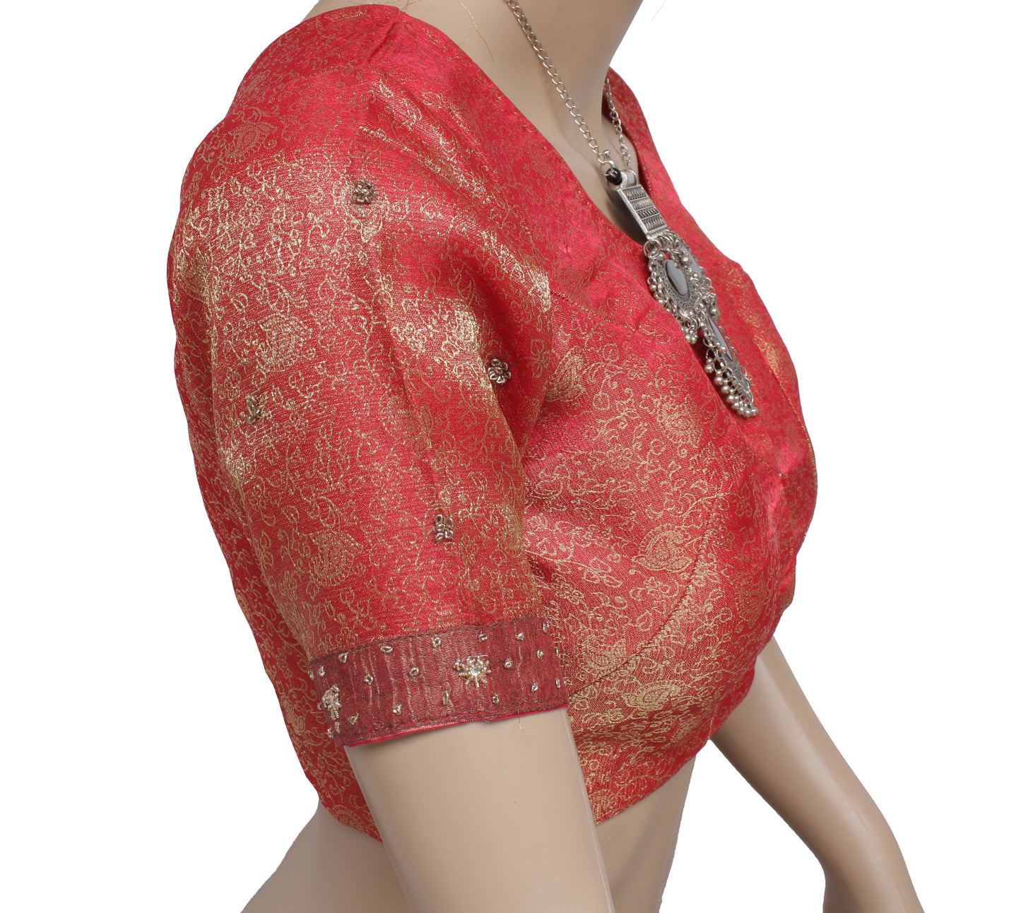 Sushila Vintage 30" Stitched Sari Blouse Blend Tissue Woven Designer Choli