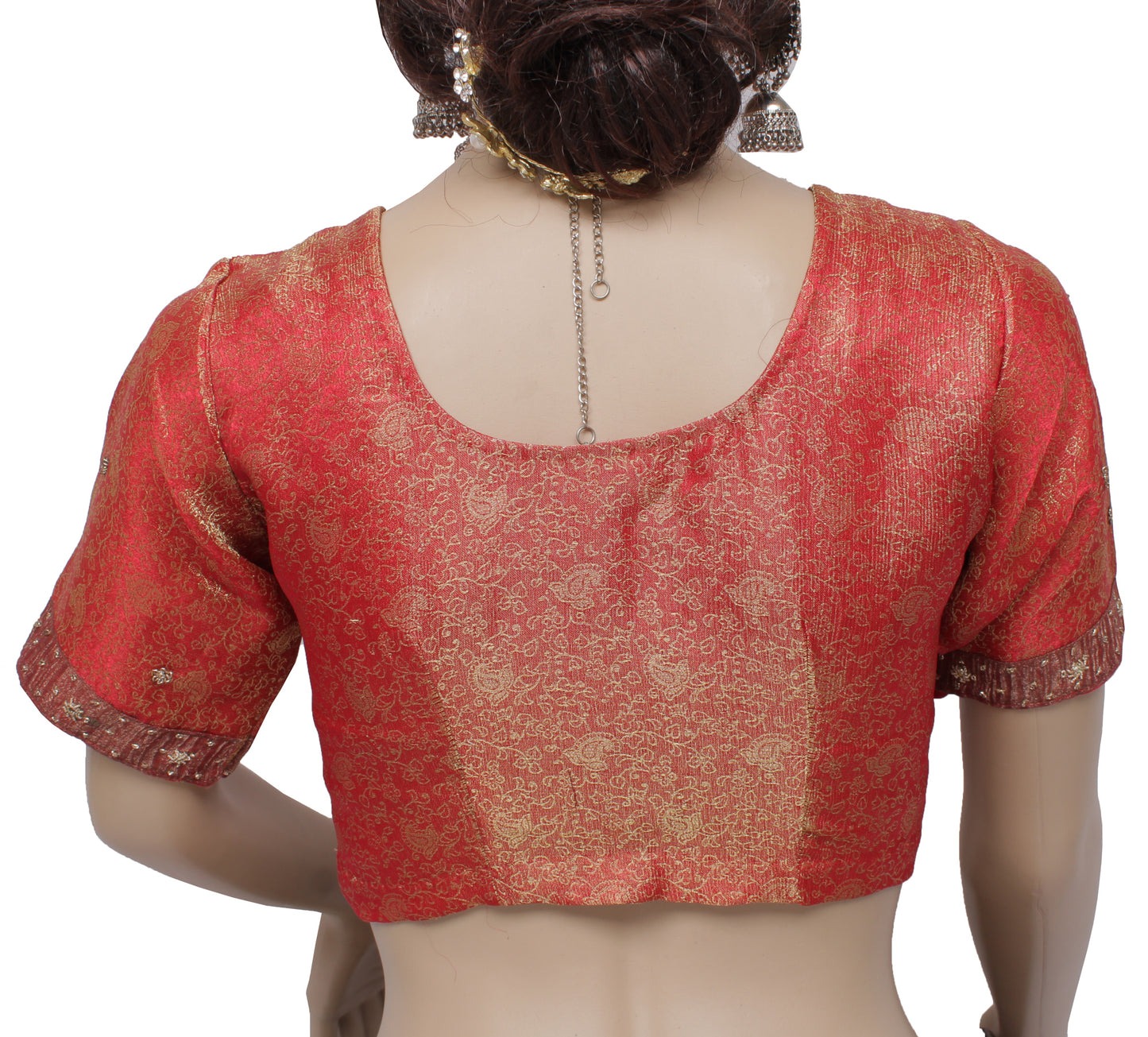 Sushila Vintage 30" Stitched Sari Blouse Blend Tissue Woven Designer Choli