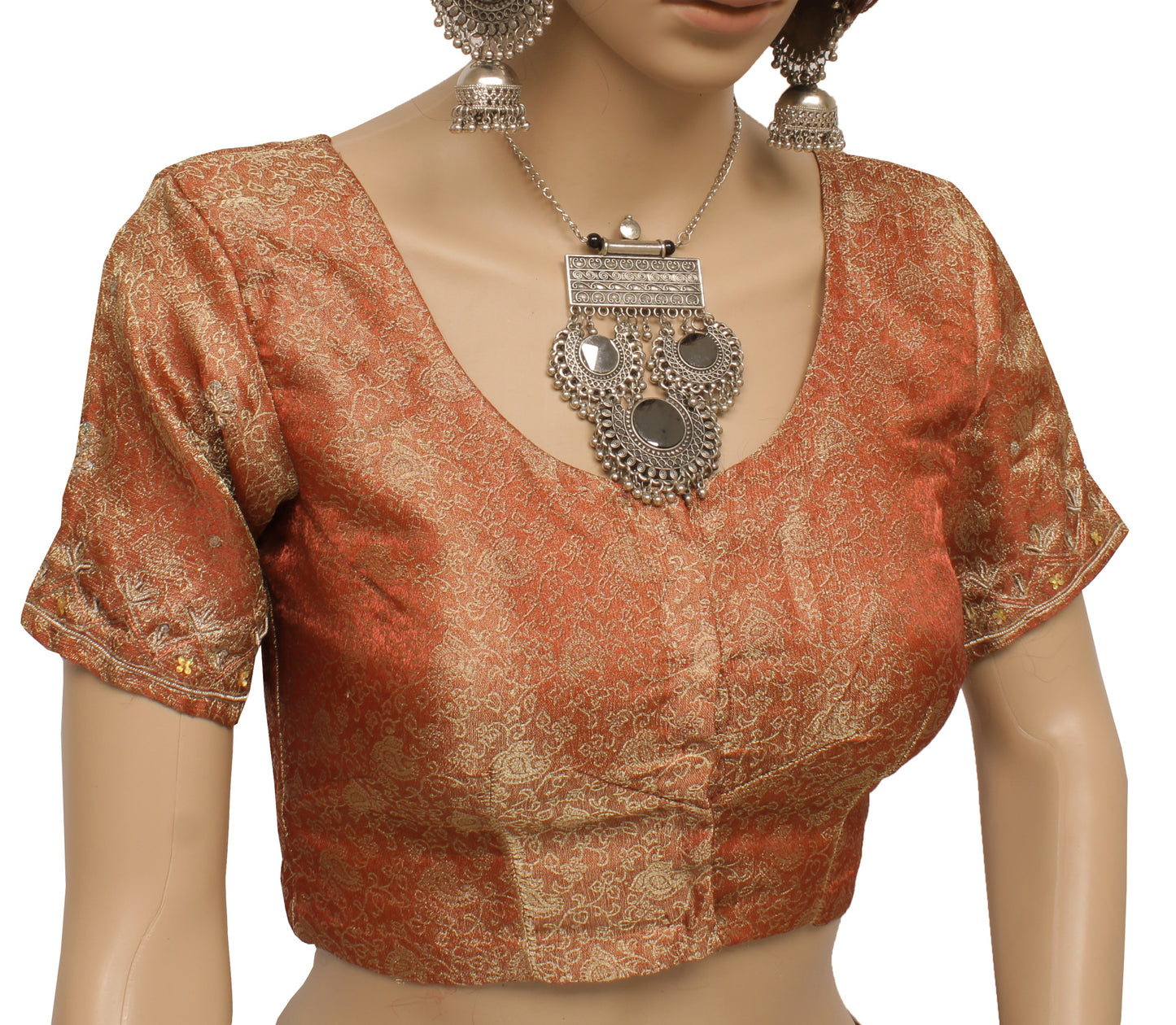 Sushila Vintage 30" Stitched Sari Blouse Blend Tissue Woven Designer Choli