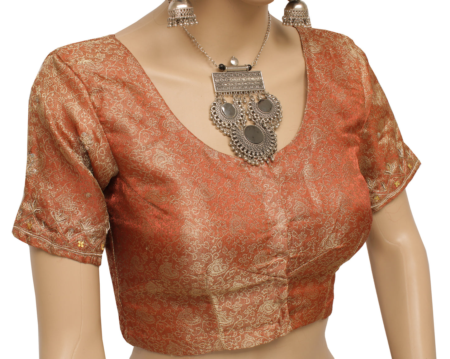 Sushila Vintage 30" Stitched Sari Blouse Blend Tissue Woven Designer Choli