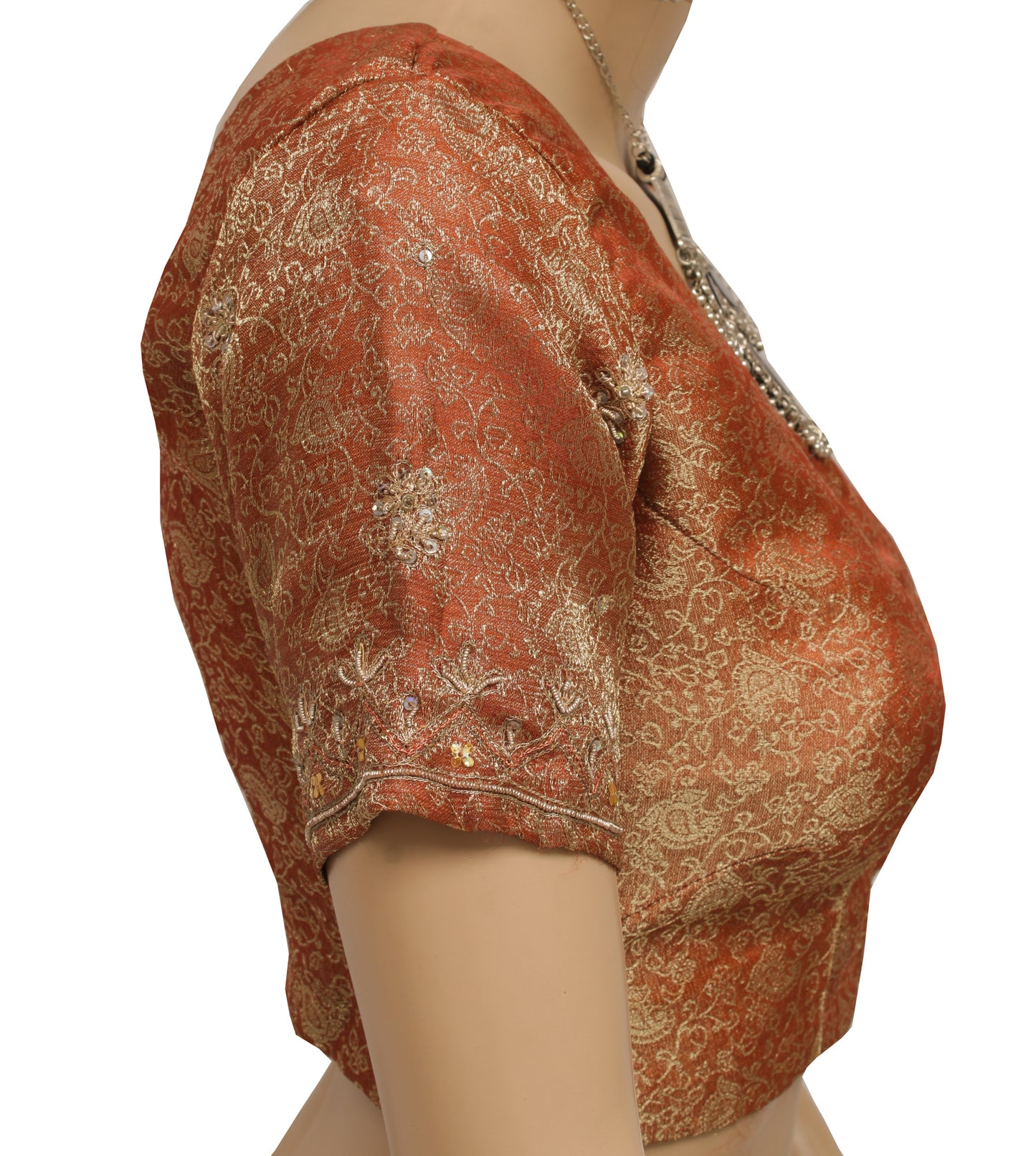 Sushila Vintage 30" Stitched Sari Blouse Blend Tissue Woven Designer Choli