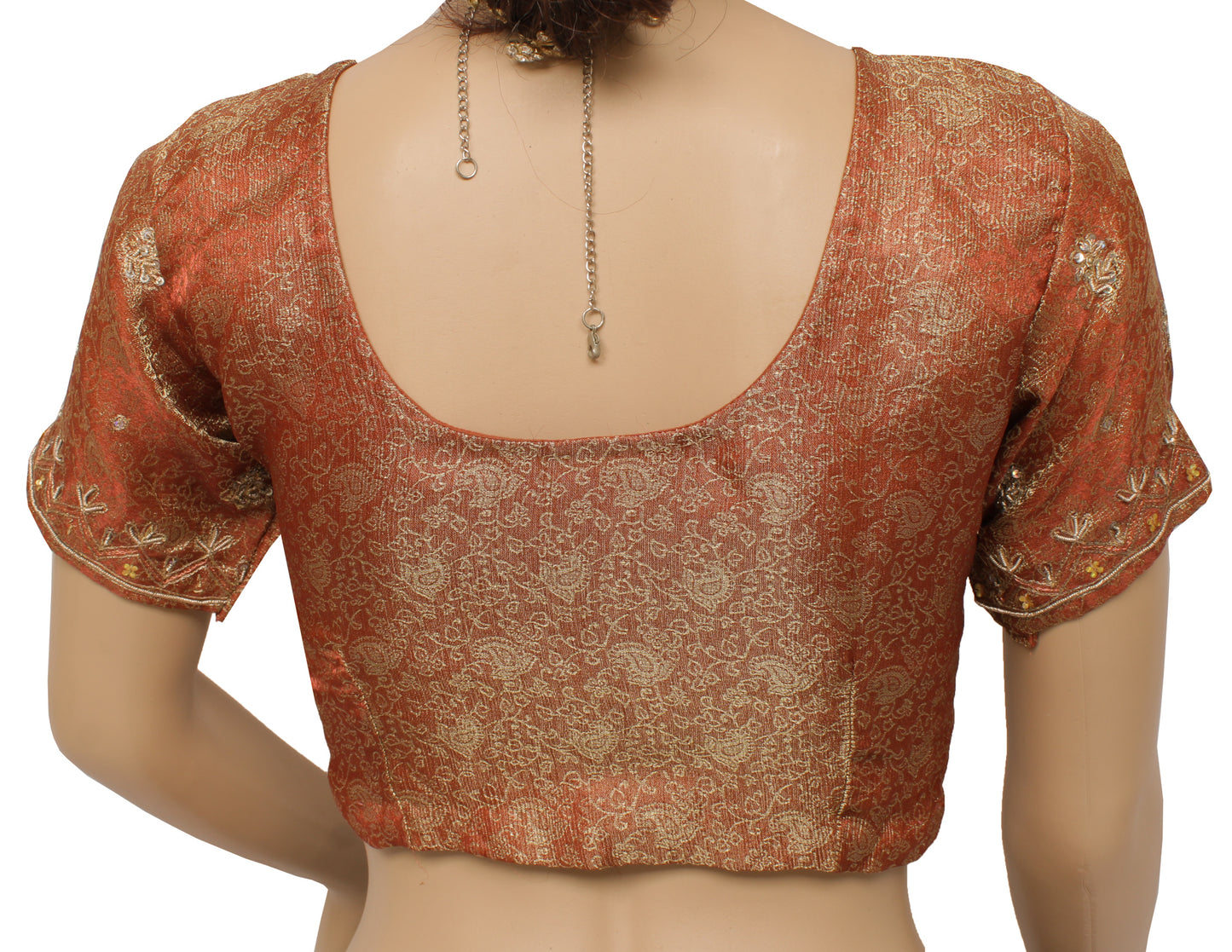 Sushila Vintage 30" Stitched Sari Blouse Blend Tissue Woven Designer Choli