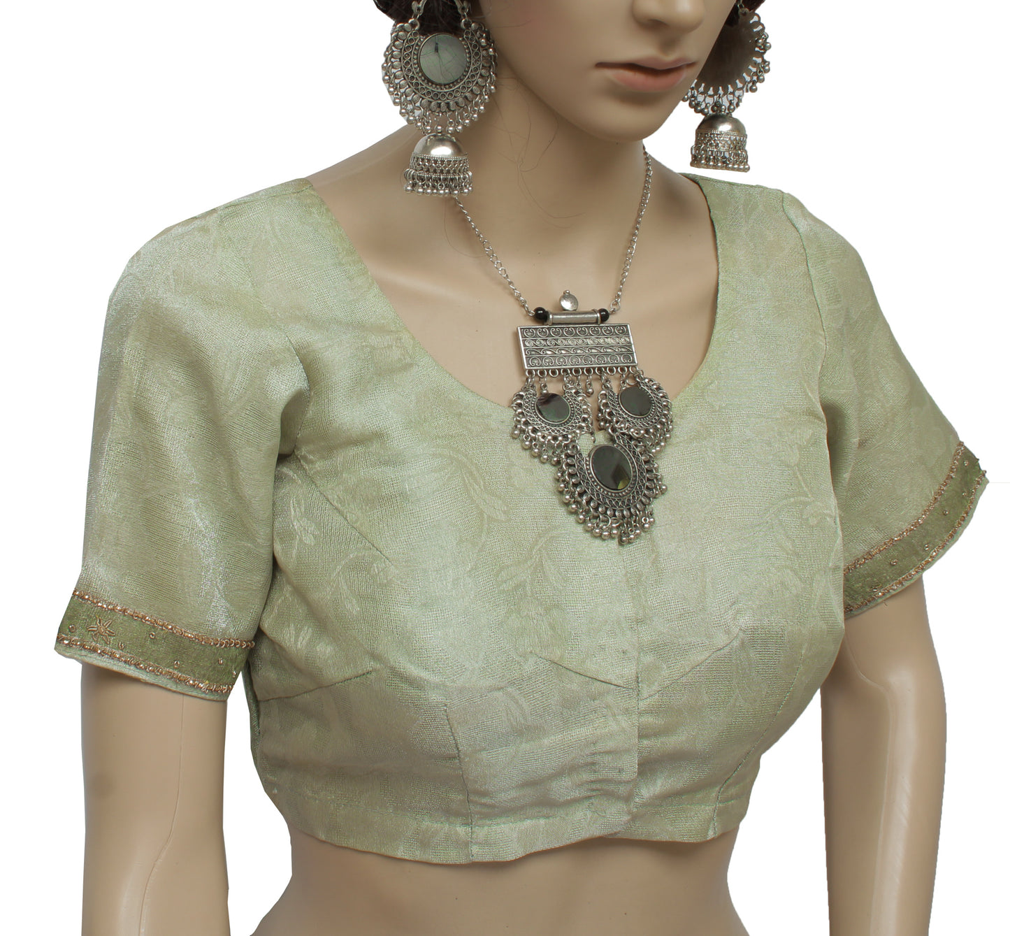 Sushila Vintage Readymade Sari Blouse Art Tissue 32" Woven Designer Choli