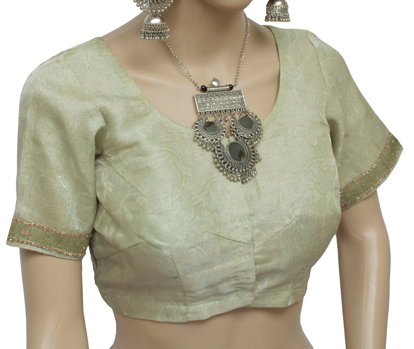 Sushila Vintage Readymade Sari Blouse Art Tissue 32" Woven Designer Choli