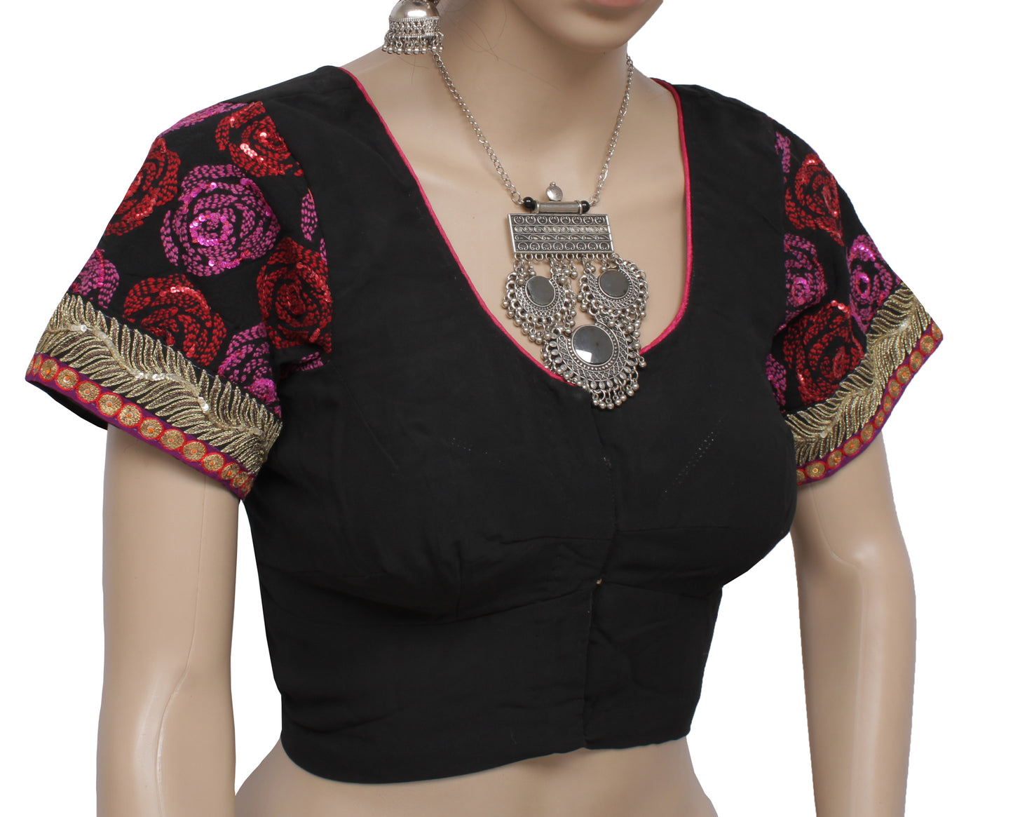Sushila Vintage Readymade Sari Blouse Pure Georgette Embroidered 34" Choli