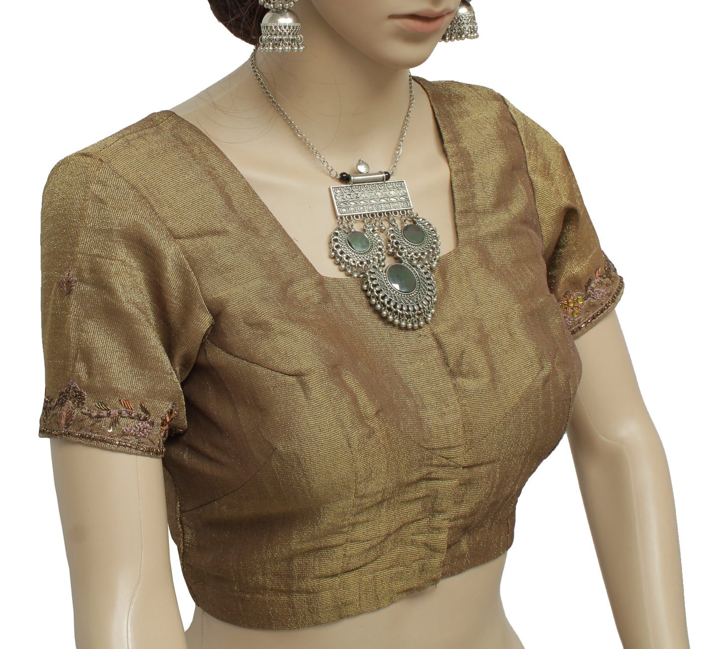 Sushila Vintage Readymade 32" Sari Blouse Blend Tissue Woven Designer Choli