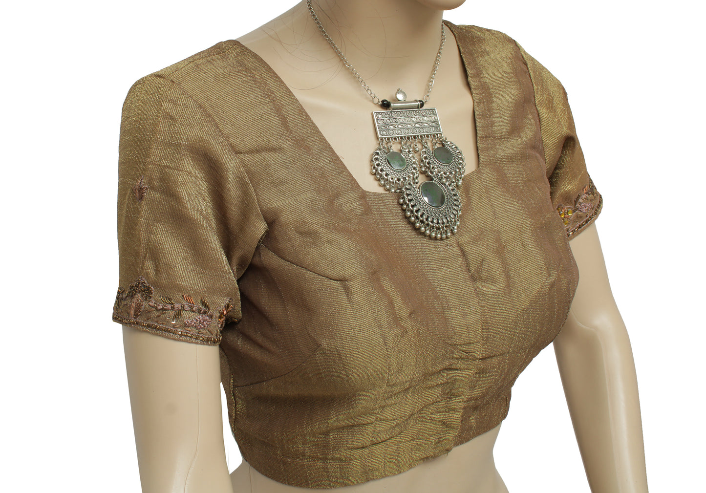 Sushila Vintage Readymade 32" Sari Blouse Blend Tissue Woven Designer Choli