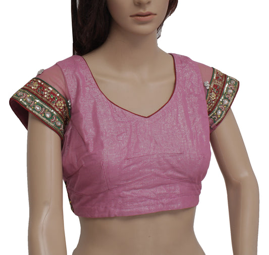 Sushila Vintage Readymade Sari Blouse Net Mesh Embroidered Designer 34" Choli