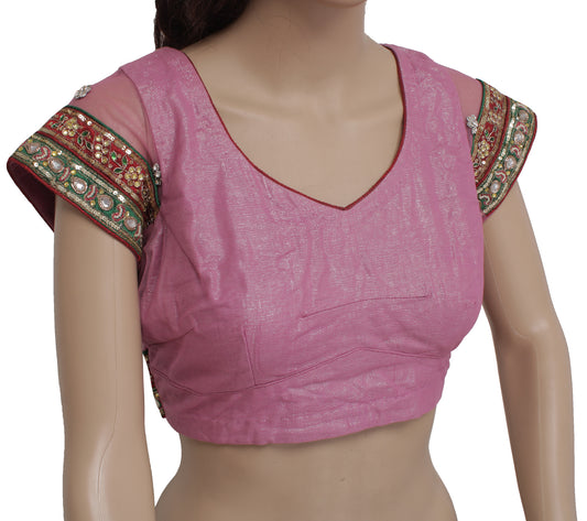 Sushila Vintage Readymade Sari Blouse Net Mesh Embroidered Designer 34" Choli