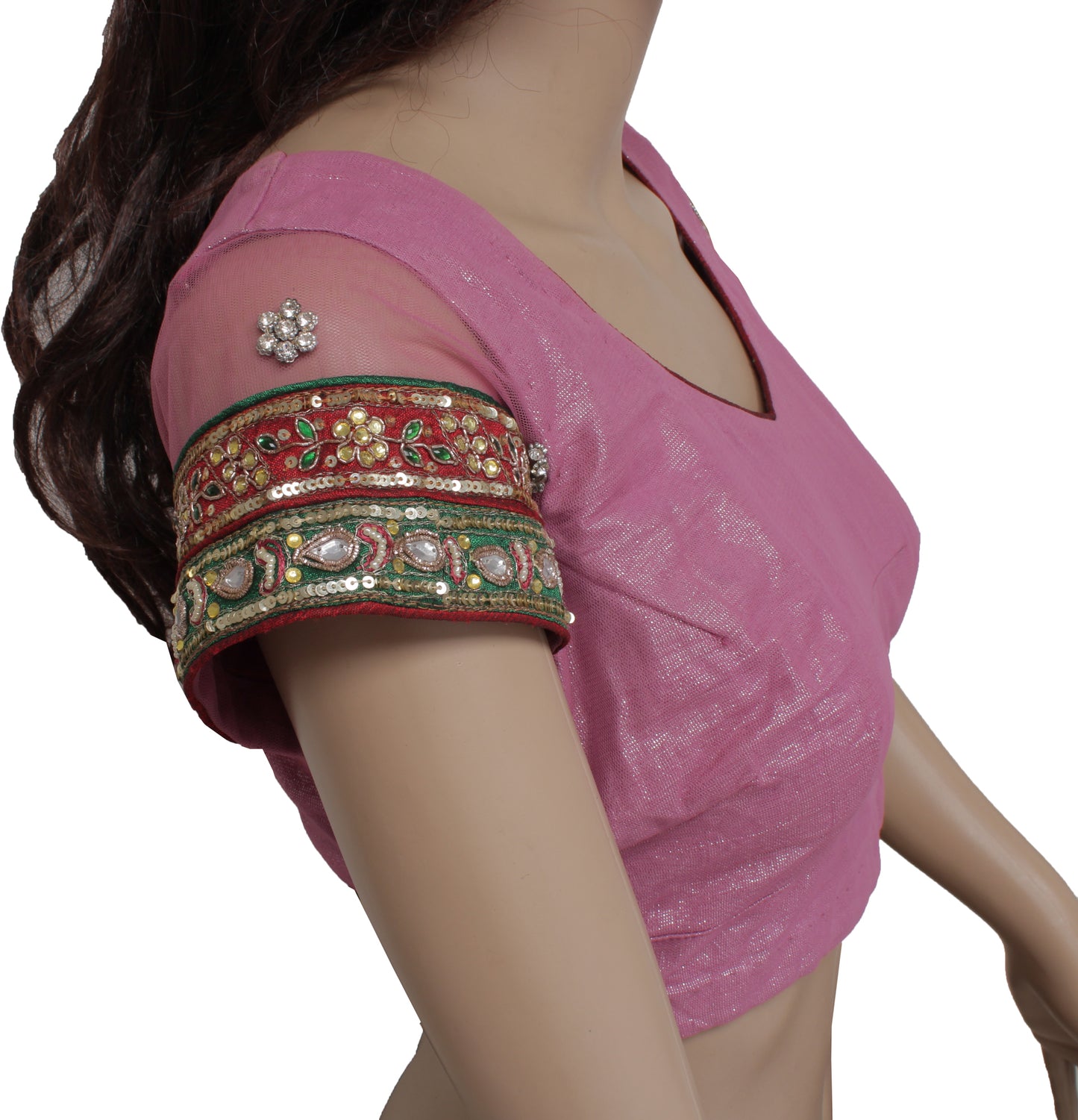 Sushila Vintage Readymade Sari Blouse Net Mesh Embroidered Designer 34" Choli