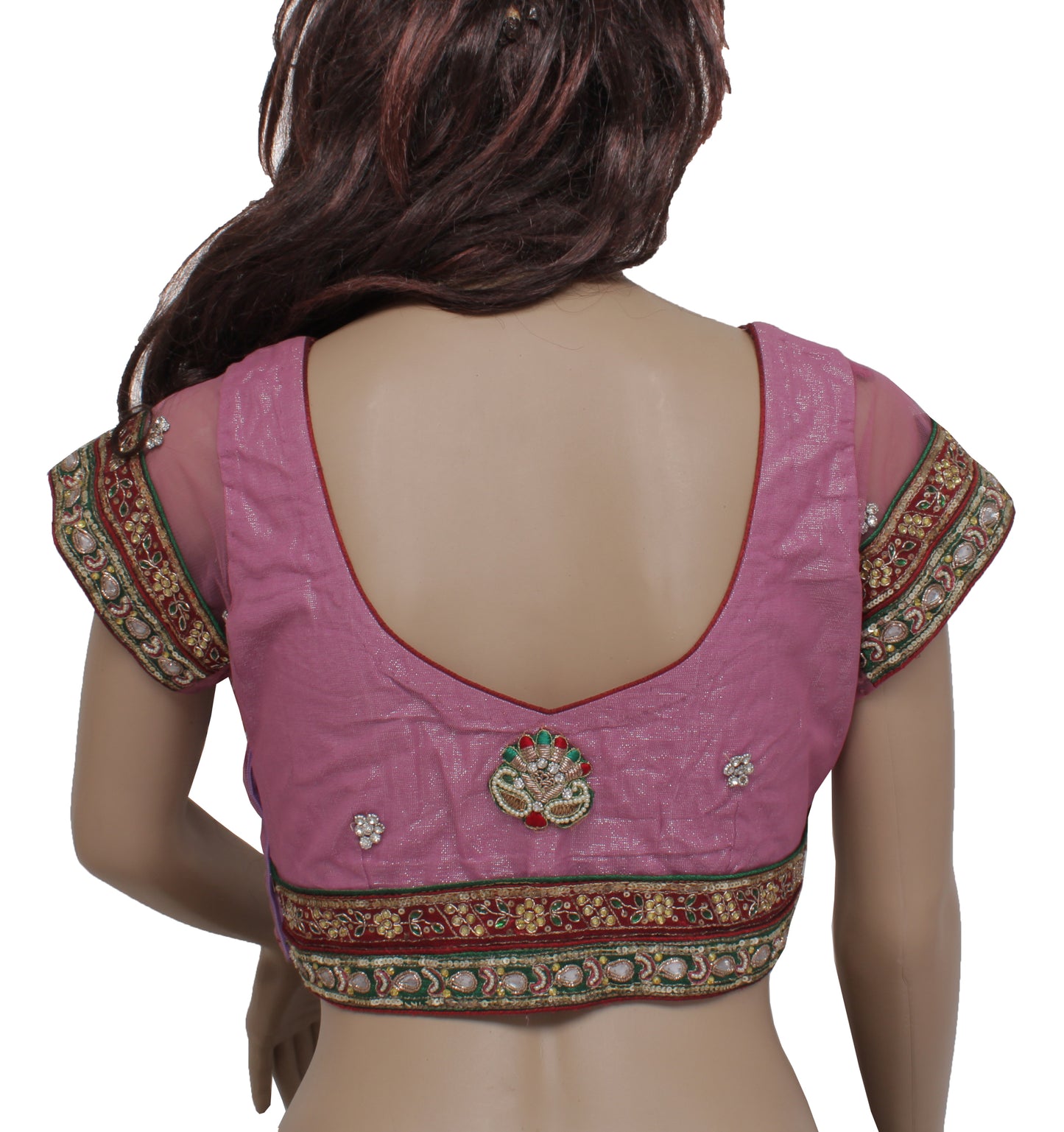 Sushila Vintage Readymade Sari Blouse Net Mesh Embroidered Designer 34" Choli