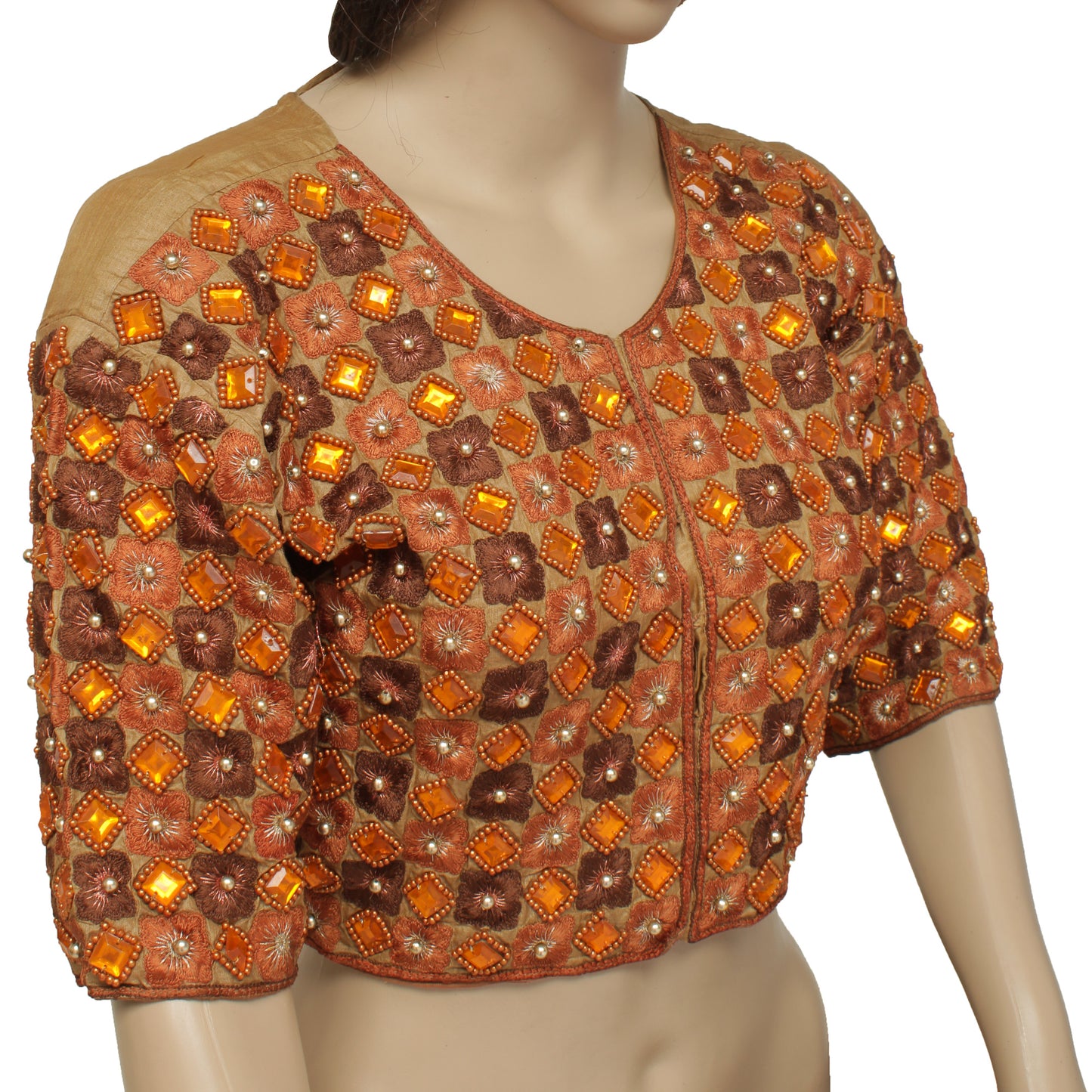 Sushila Vintage Brown Readymade 34" Sari Blouse Pure Silk Designer Choli