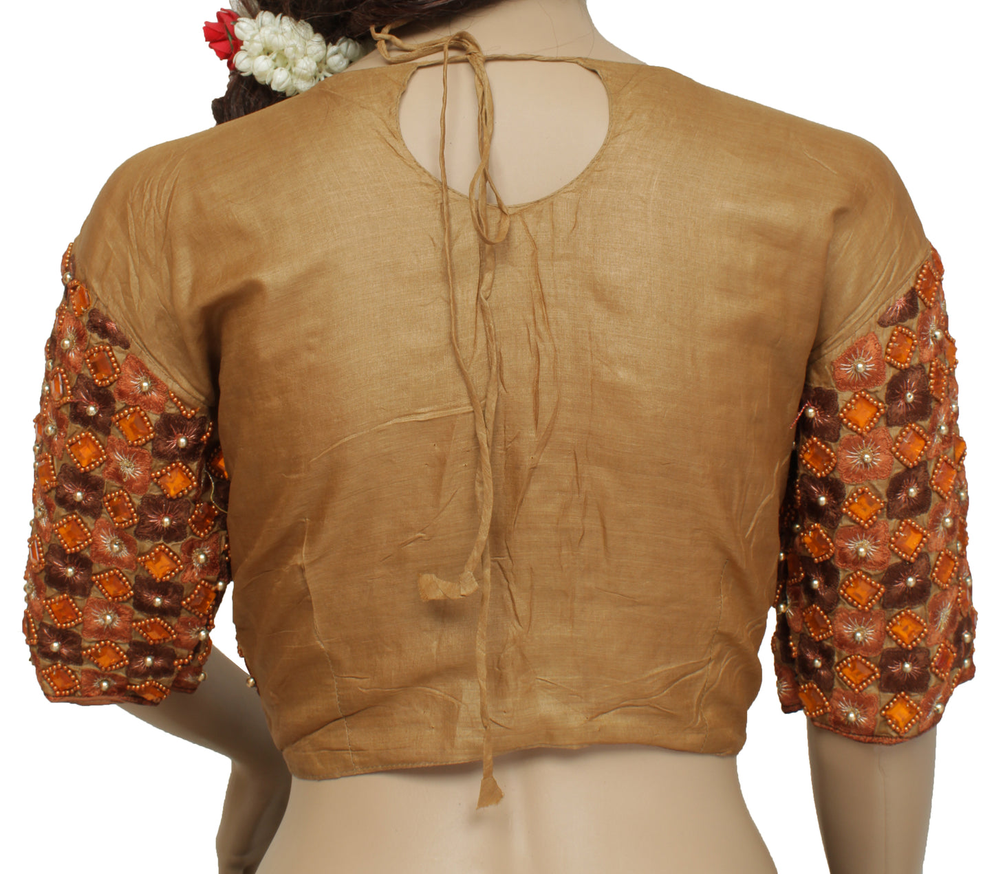 Sushila Vintage Brown Readymade 34" Sari Blouse Pure Silk Designer Choli