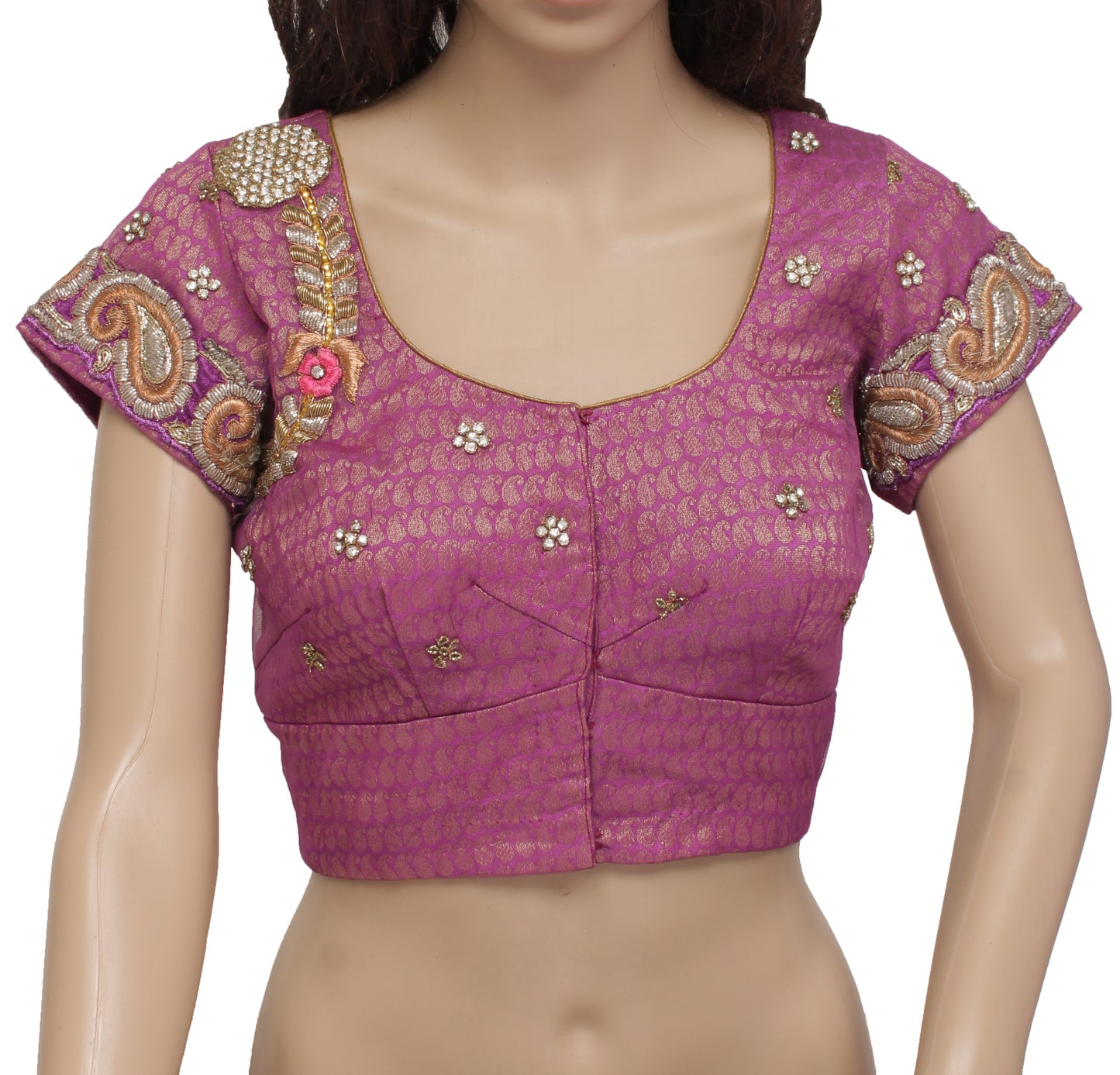 Sushila Vintage Readymade 32" Sari Blouse Blend Chanderi Designer Choli