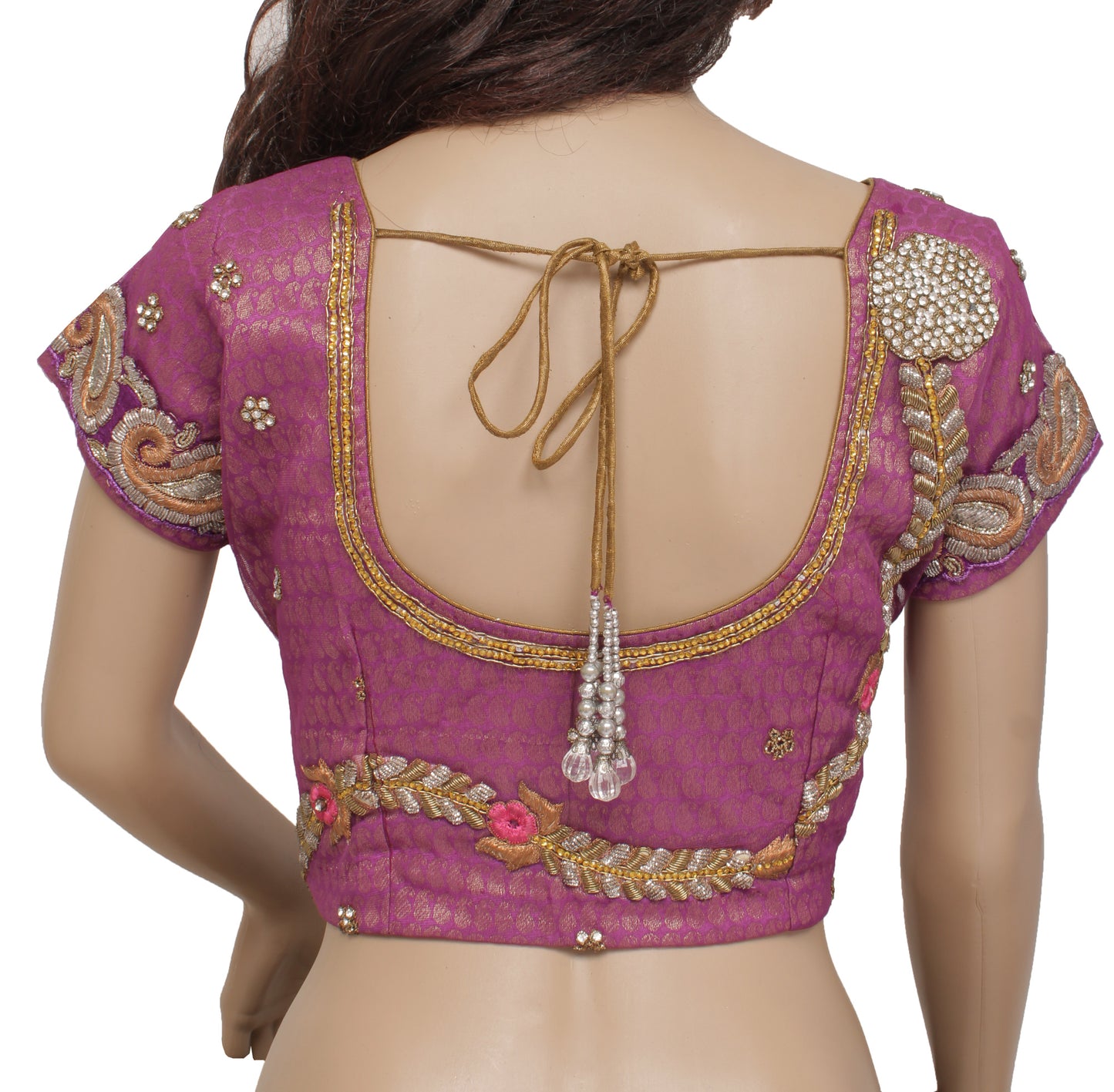 Sushila Vintage Readymade 32" Sari Blouse Blend Chanderi Designer Choli