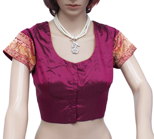 Sushila Vintage Purple 38" Stitched Sari Blouse Pure Silk Designer Choli