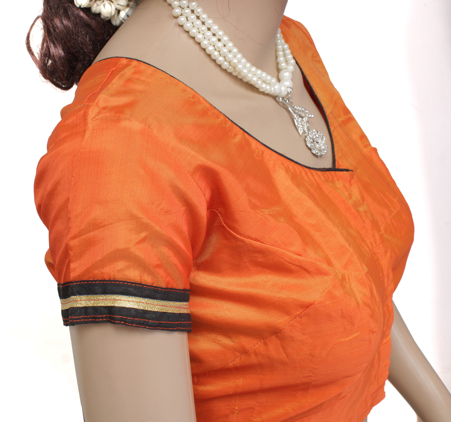 Sushila Vintage 40" Stitched Sari Blouse Orange Silk Woven Designer Top