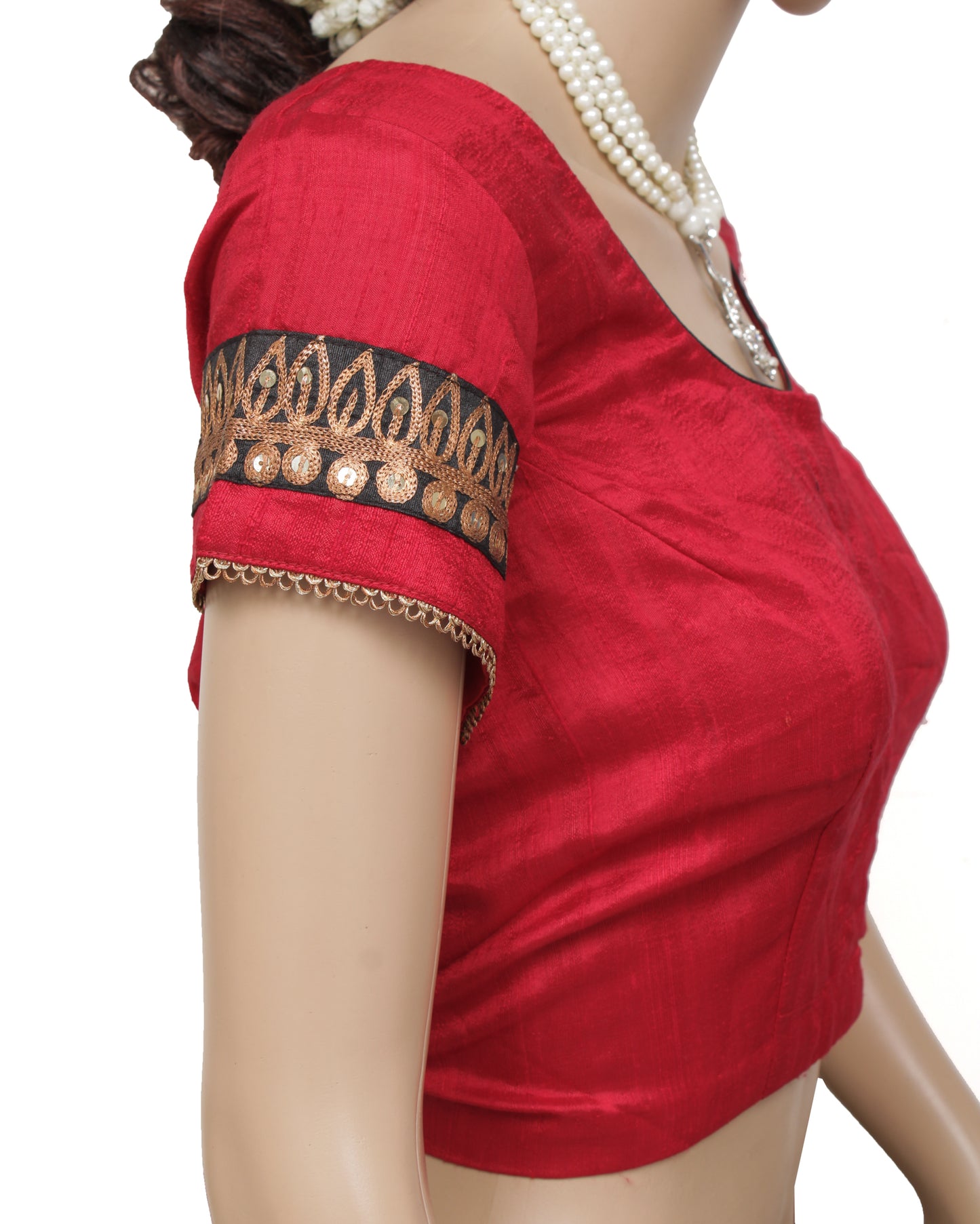 Sushila Vintage 37" Stitched Red Sari Blouse Pure Silk Woven Designer Top