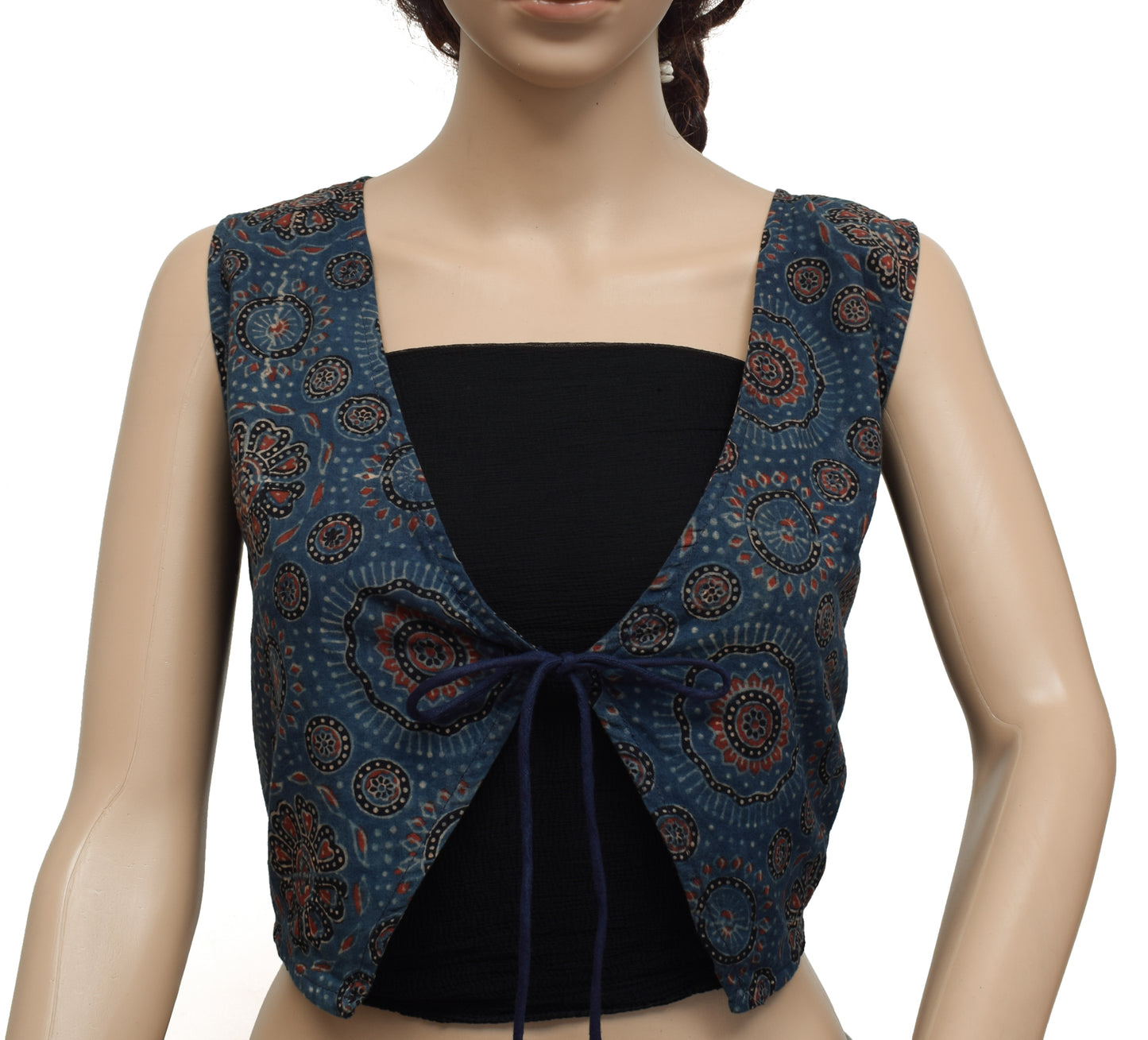 Sushila Vintage New Readymade 42" Sari Waist Pure Cotton Printed Gray Koti