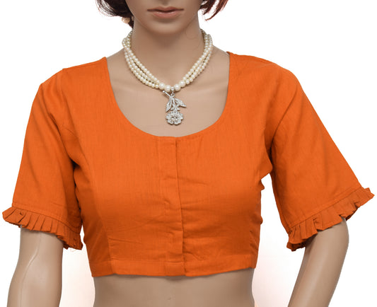 Sushila New Top Readymade Stitched Sari Blouse Orange Pure Cotton Printed Choli