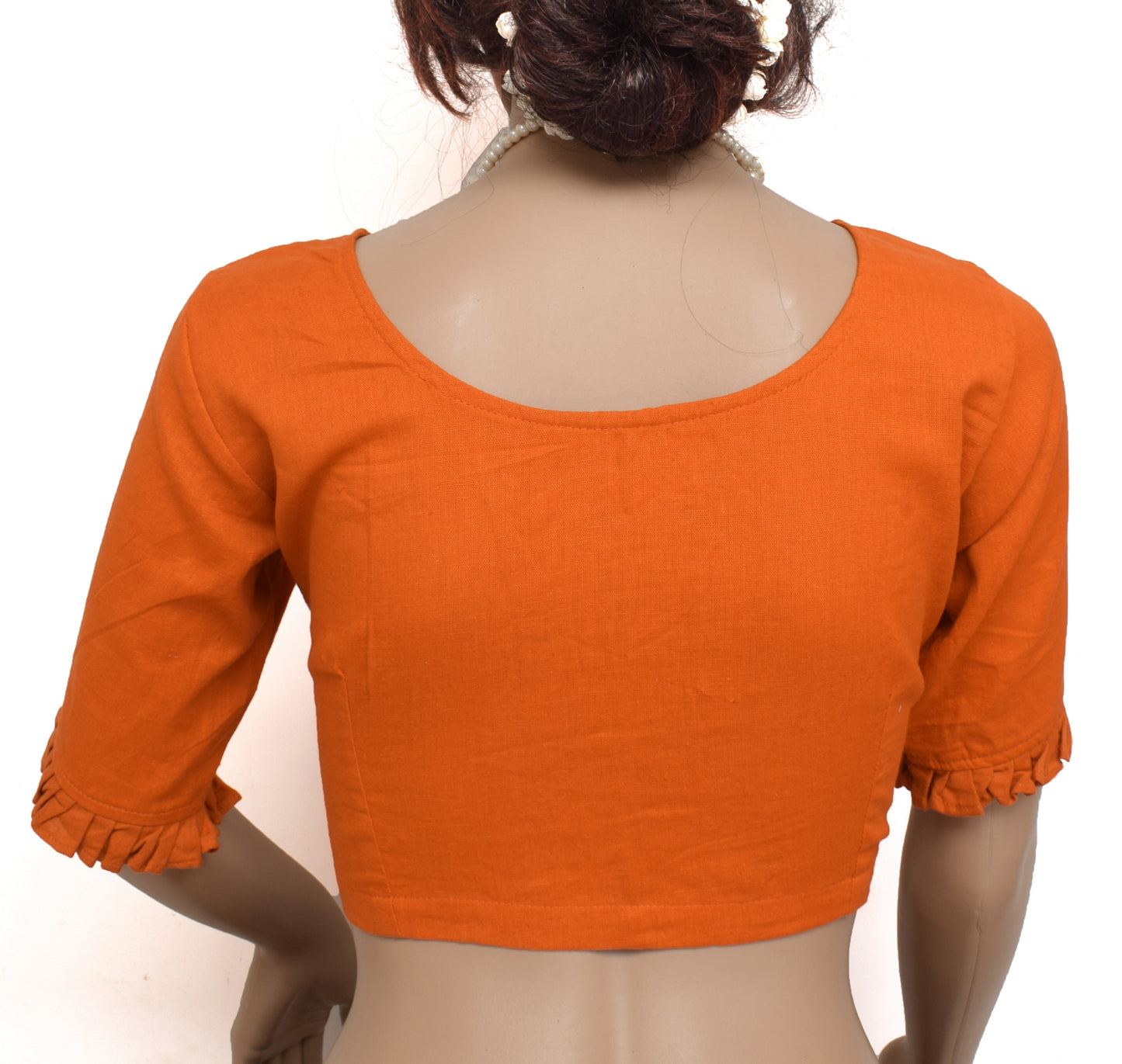Sushila New Top Readymade 38" Sari Blouse Orange Pure Cotton Printed Choli