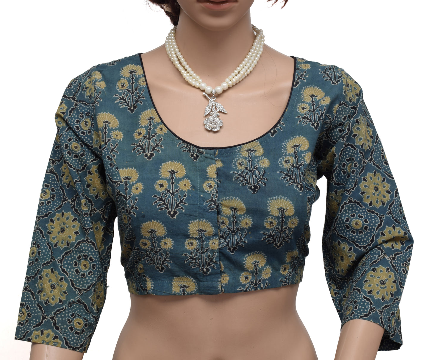 Sushila New Top Readymade 38" Sari Blouse Pure Cotton Printed Gray Choli