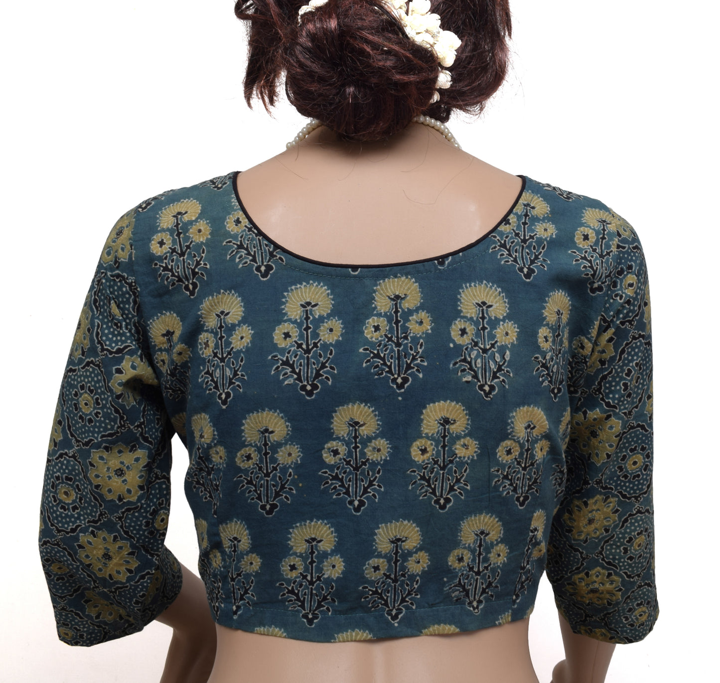Sushila New Top Readymade 38" Sari Blouse Pure Cotton Printed Gray Choli