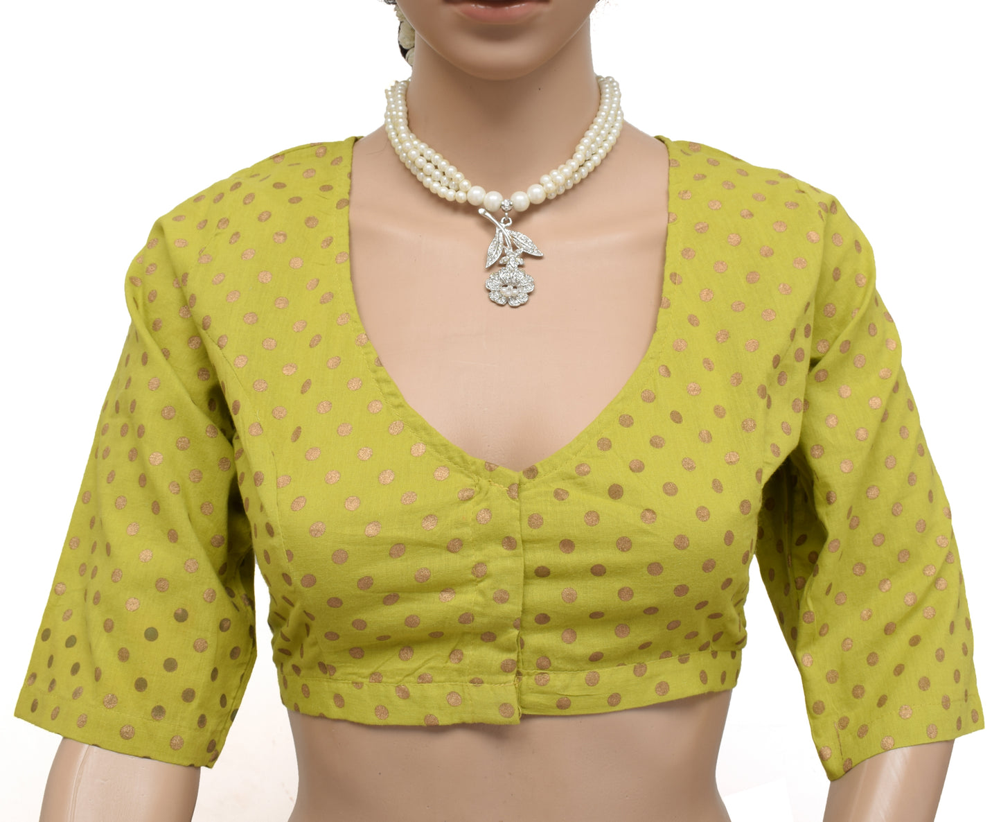 Sushila Vintage New Readymade 38" Sari Blouse Cotton Printed Choli Green