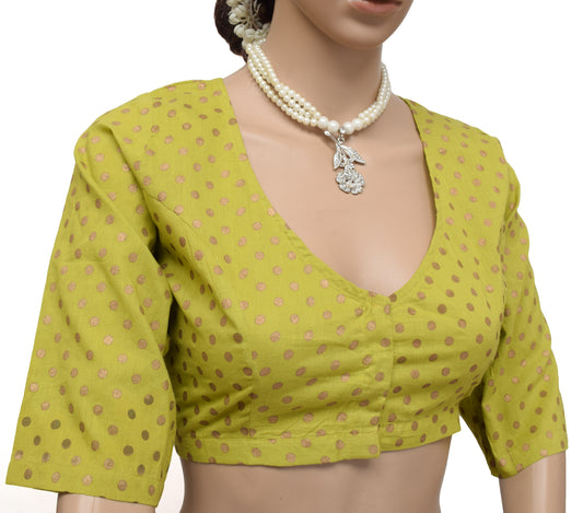 Sushila Vintage New Readymade 38" Sari Blouse Cotton Printed Choli Green
