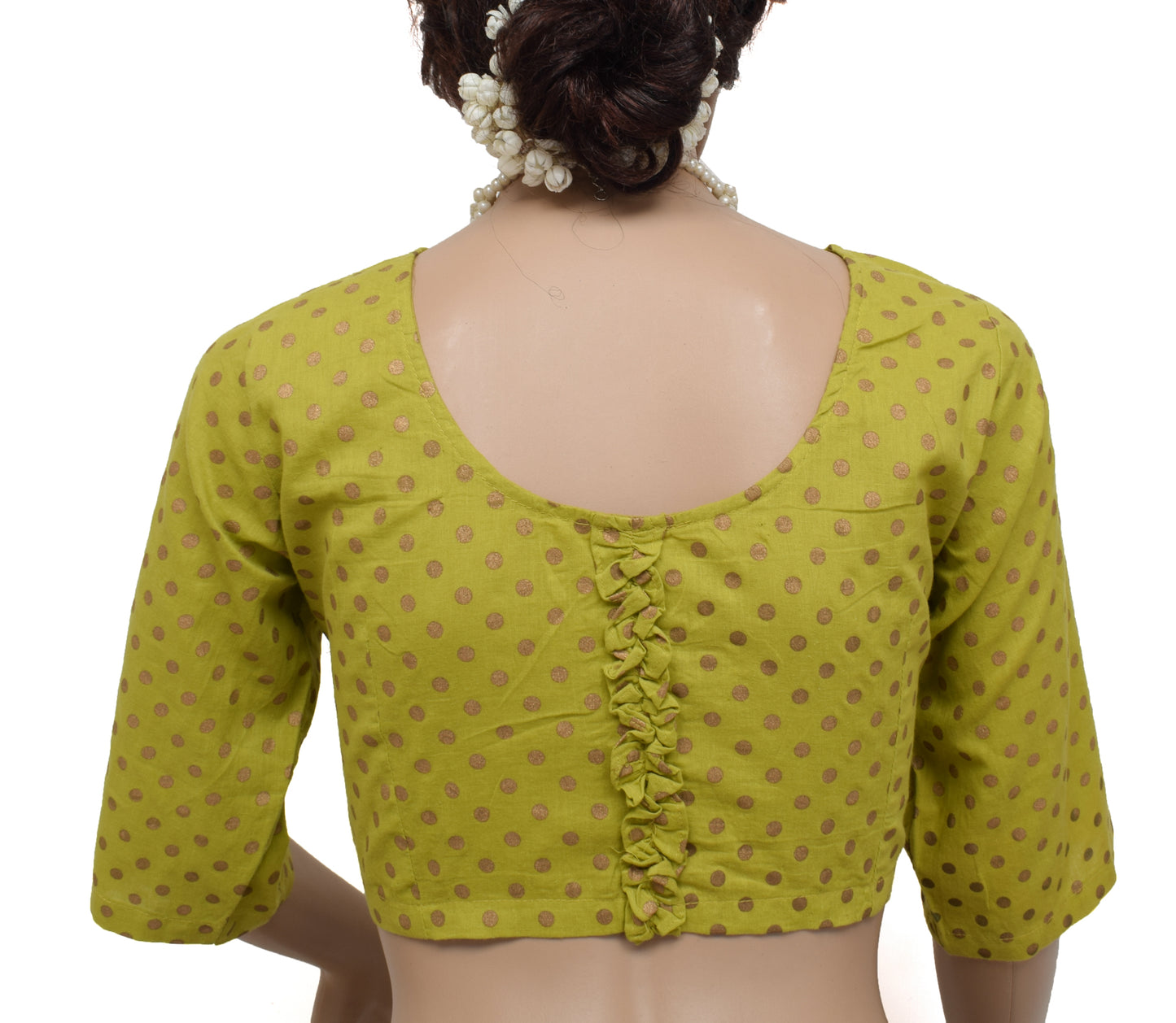 Sushila Vintage New Readymade 38" Sari Blouse Cotton Printed Choli Green