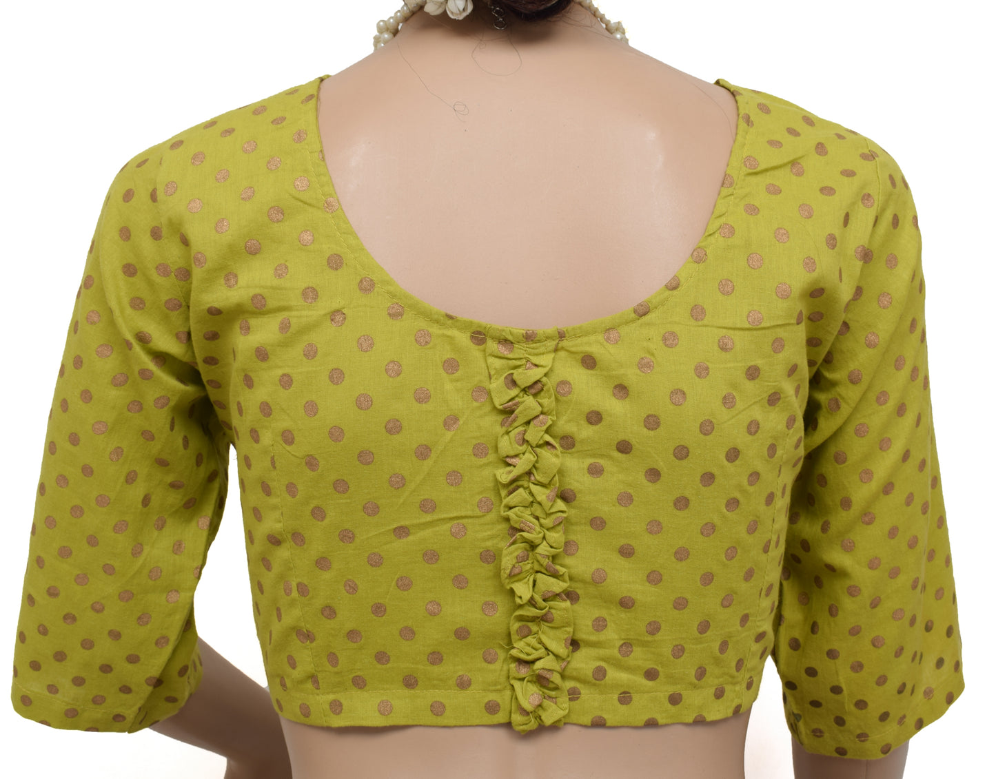 Sushila Vintage New Readymade 38" Sari Blouse Cotton Printed Choli Green
