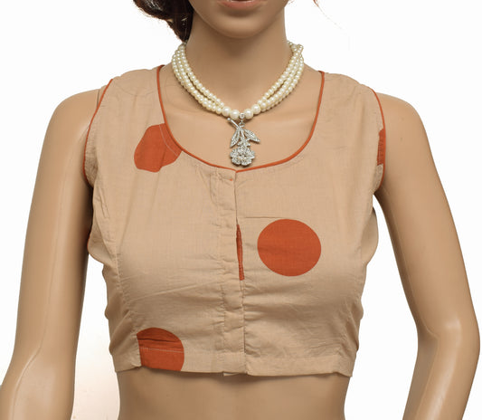 Sushila New Top Readymade 38" Brown Sari Blouse Cotton Printed Blouse Choli