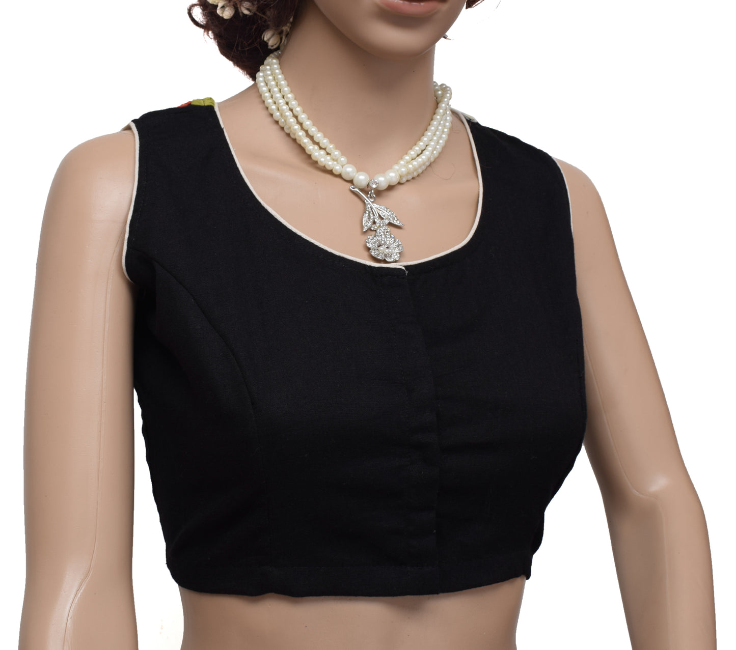 Sushila New Top Readymade Black 36" Sari Blouse Cotton Embroidered Choli