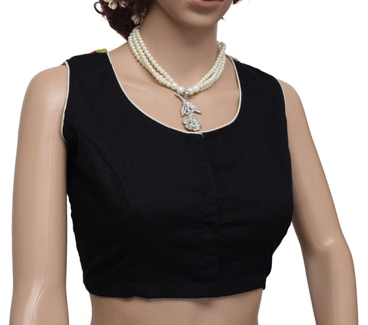 Sushila New Top Readymade Black 36" Sari Blouse Cotton Embroidered Choli