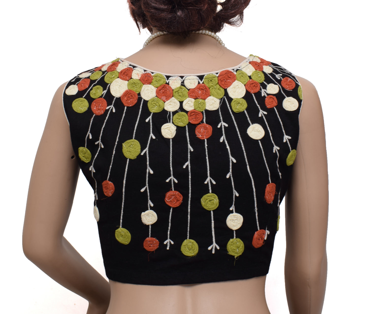Sushila New Top Readymade Black 36" Sari Blouse Cotton Embroidered Choli