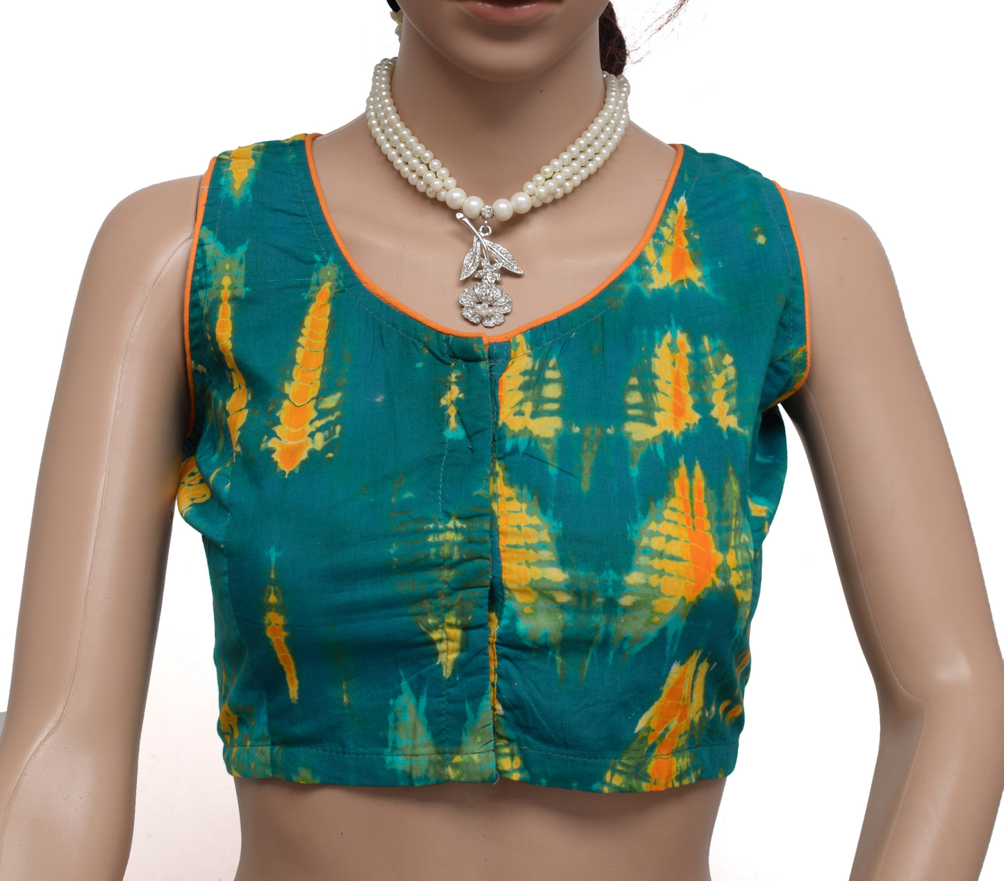 Sushila New Top Readymade 36" Sari Blouse Green Cotton Printed Blouse Top