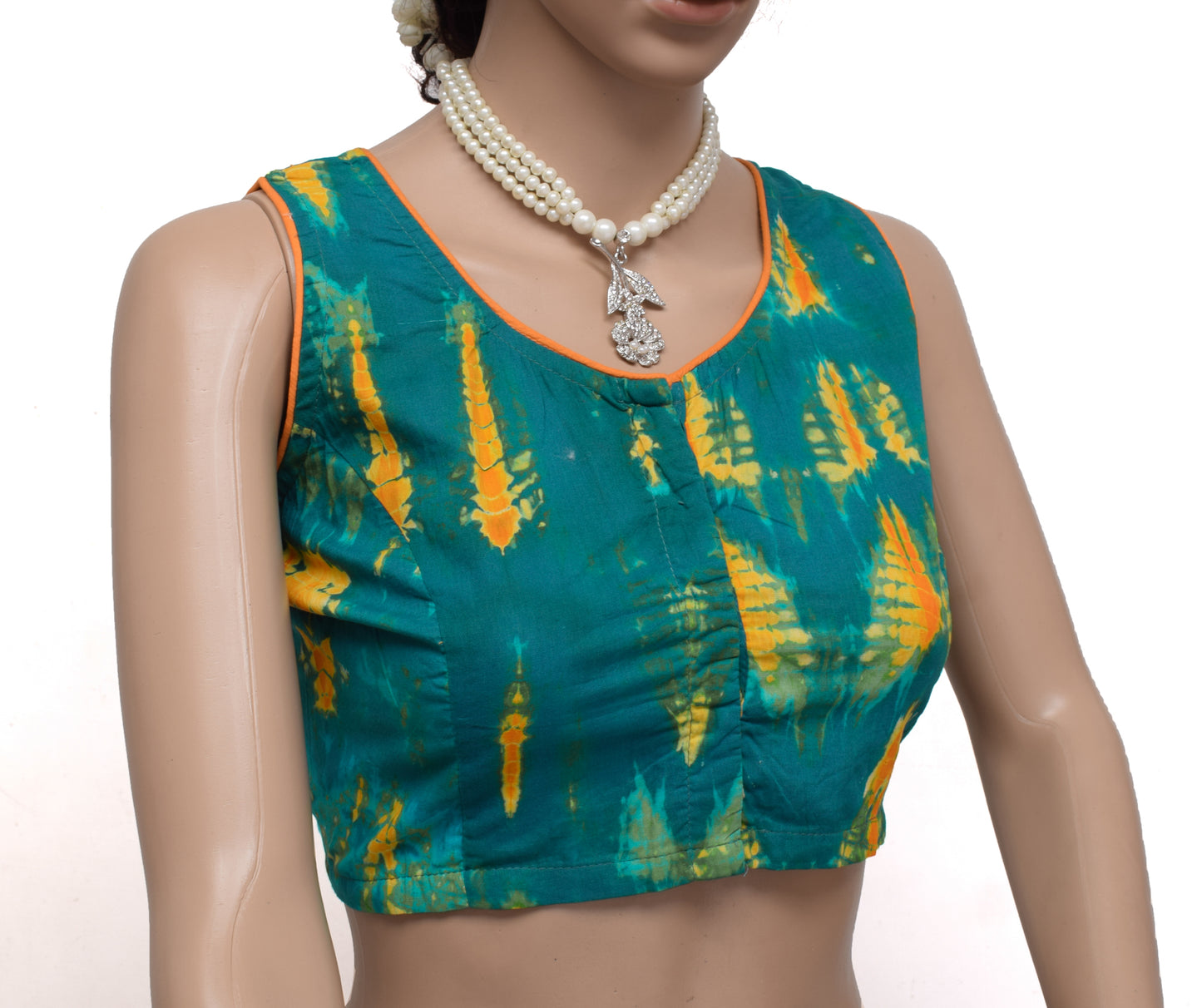 Sushila New Top Readymade 36" Sari Blouse Green Cotton Printed Blouse Top