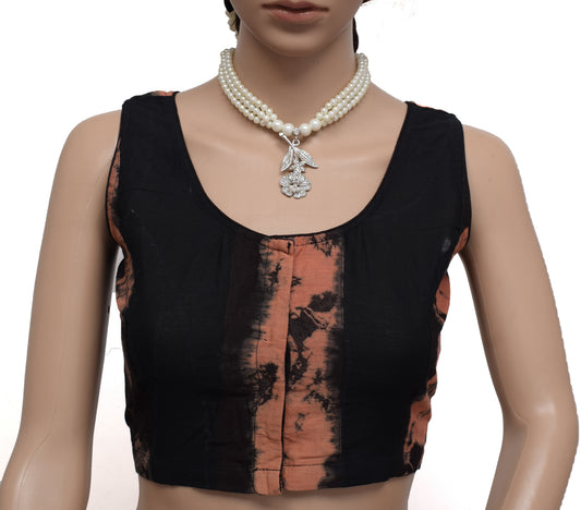 Sushila New Top Readymade 36" Sari Blouse Black Cotton Printed Blouse Top