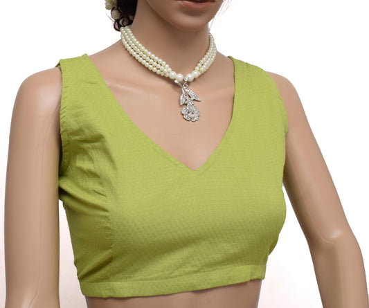 Sushila New Top Readymade 38" Sari Blouse Green Cotton Woven Blouse Choli
