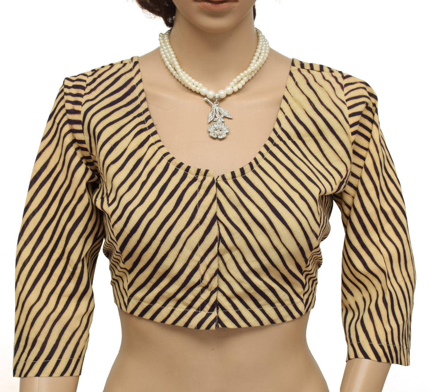 Sushila New Top Readymade 38" Sari Blouse Pure Cotton Printed Cream Choli