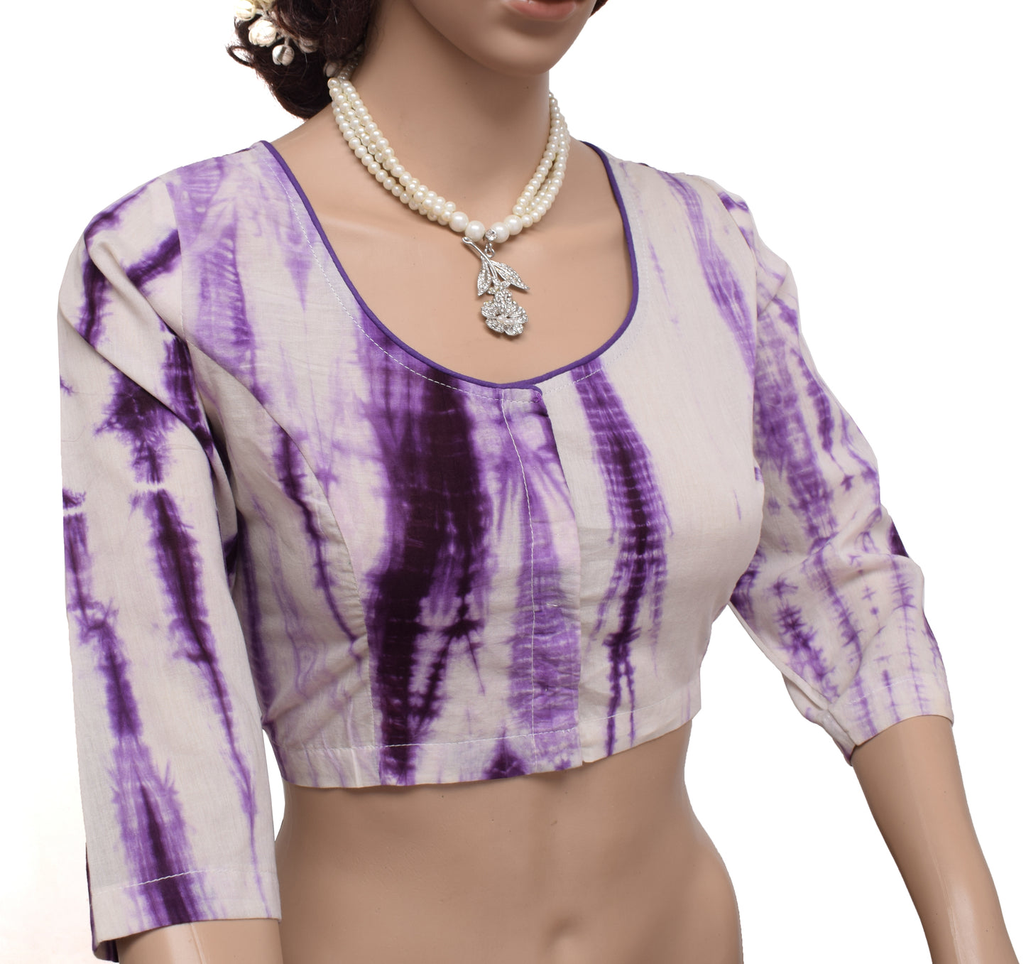 Sushila New Top 40" Stitched Tie-Dye Sari Blouse Pure Cotton Printed Choli