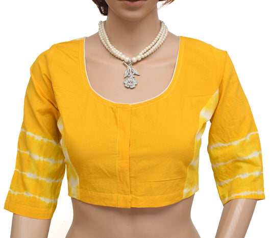 Sushila New Top Readymade Yellow Stitched Sari Blouse Pure Cotton Printed Choli