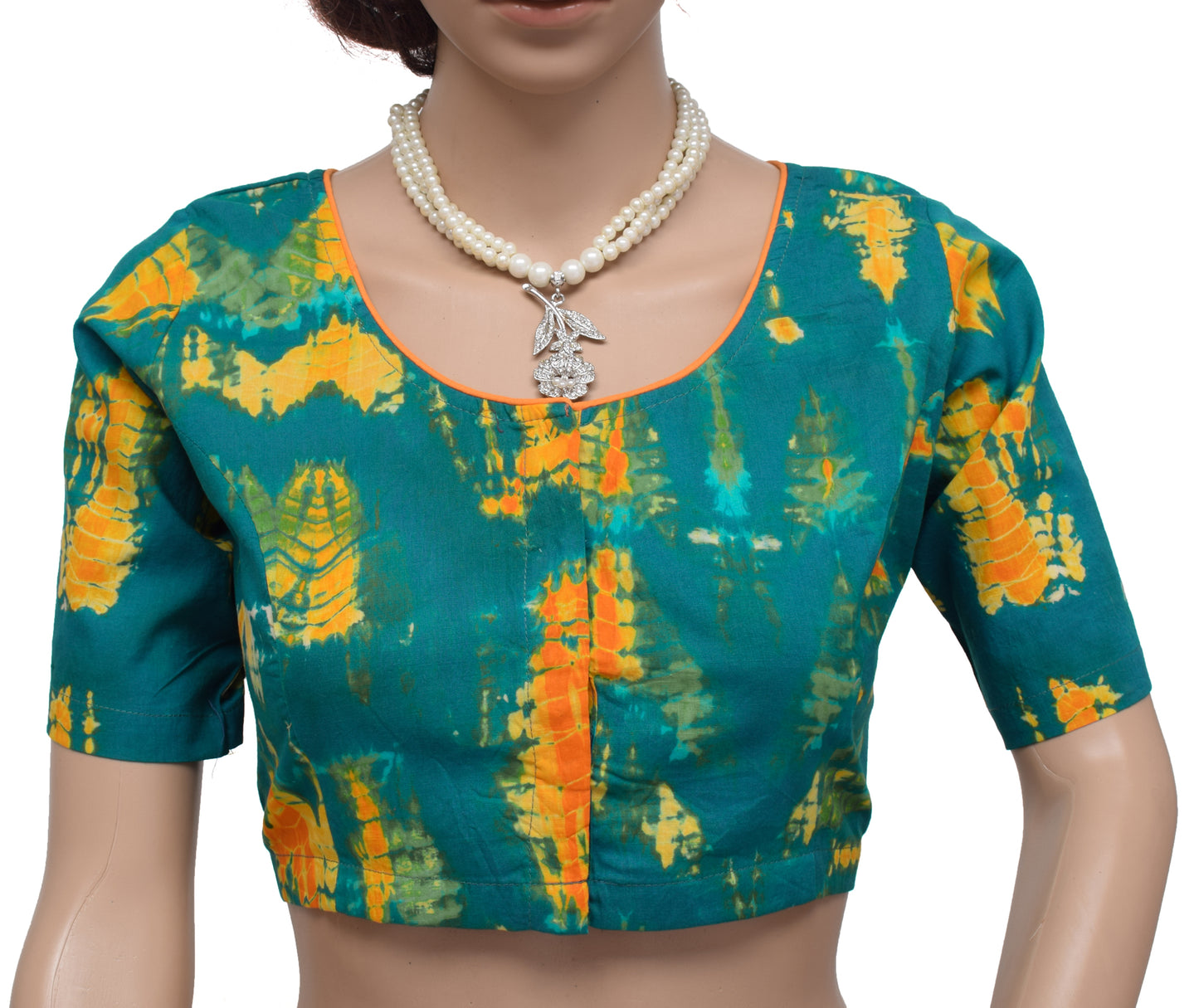 Sushila Vintage New Readymade 38" Green Sari Blouse Cotton Printed Choli